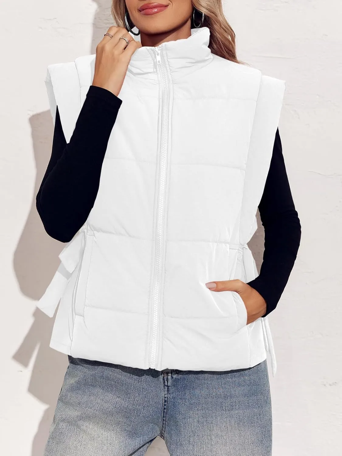 Tankaneo Womens Cropped Puffer Vest Cap Sleeve Zip Up Lightweight Padded Puffy Warm Coat
