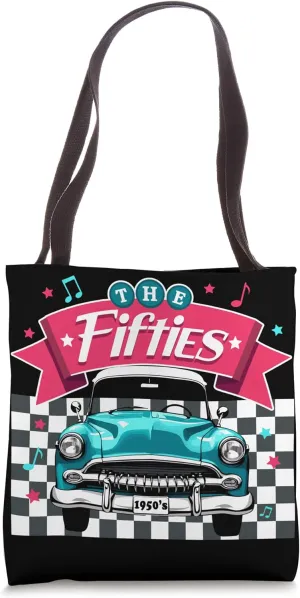 The Fifties 1950s Car Music Checkerboard Rockabilly Sock Hop Tote Bag