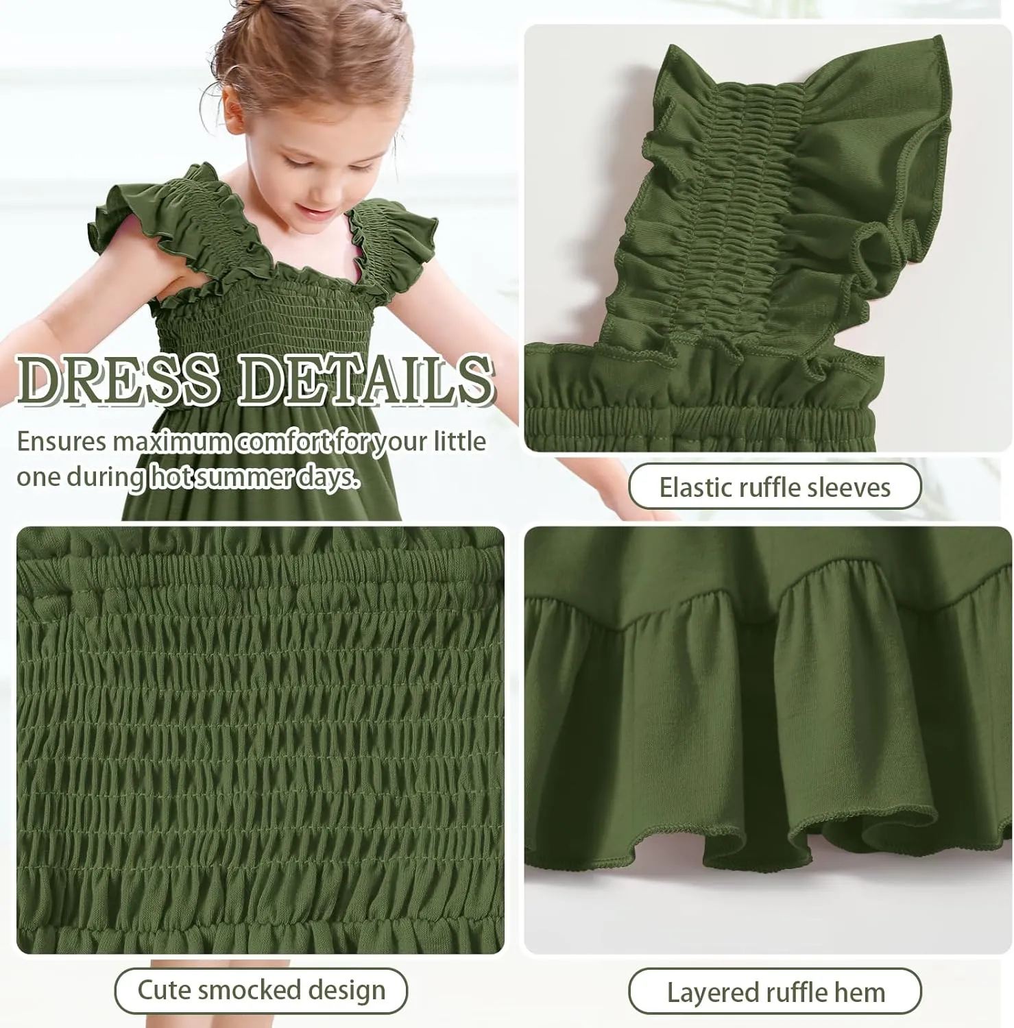 Toddler Girl Summer Dress Sleeveless Smocked Baby Dresses Square Neck Kids Tiered Boho Sundress Beach Casual Birthday