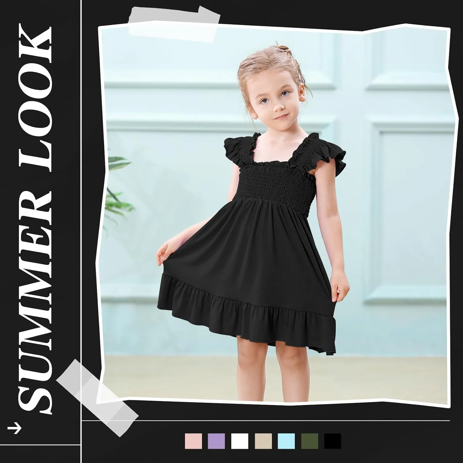 Toddler Girl Summer Dress Sleeveless Smocked Baby Dresses Square Neck Kids Tiered Boho Sundress Beach Casual Birthday
