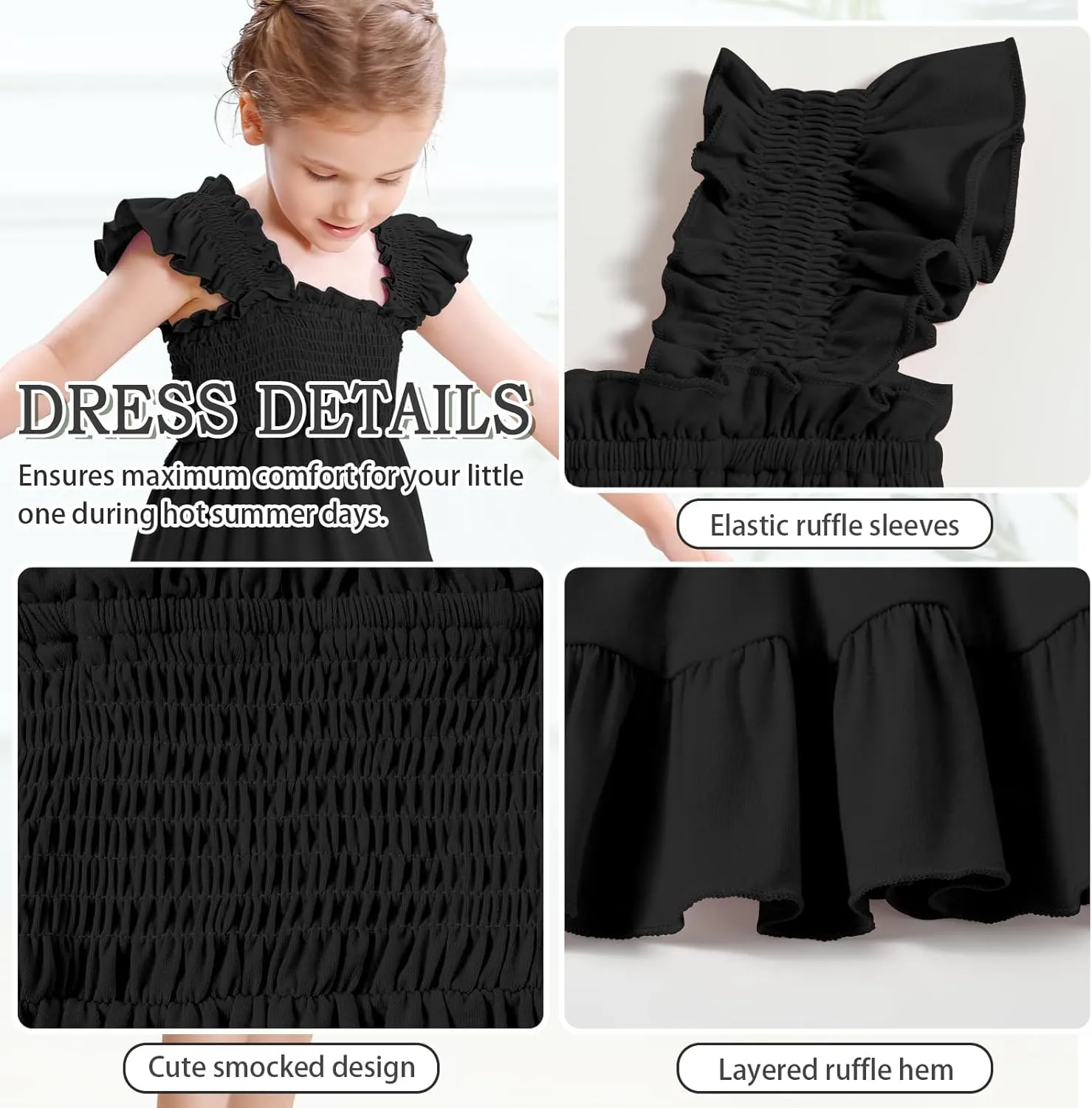 Toddler Girl Summer Dress Sleeveless Smocked Baby Dresses Square Neck Kids Tiered Boho Sundress Beach Casual Birthday
