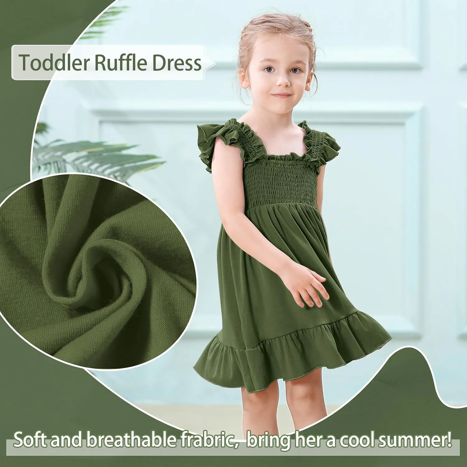 Toddler Girl Summer Dress Sleeveless Smocked Baby Dresses Square Neck Kids Tiered Boho Sundress Beach Casual Birthday