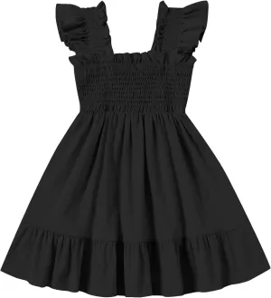 Toddler Girl Summer Dress Sleeveless Smocked Baby Dresses Square Neck Kids Tiered Boho Sundress Beach Casual Birthday