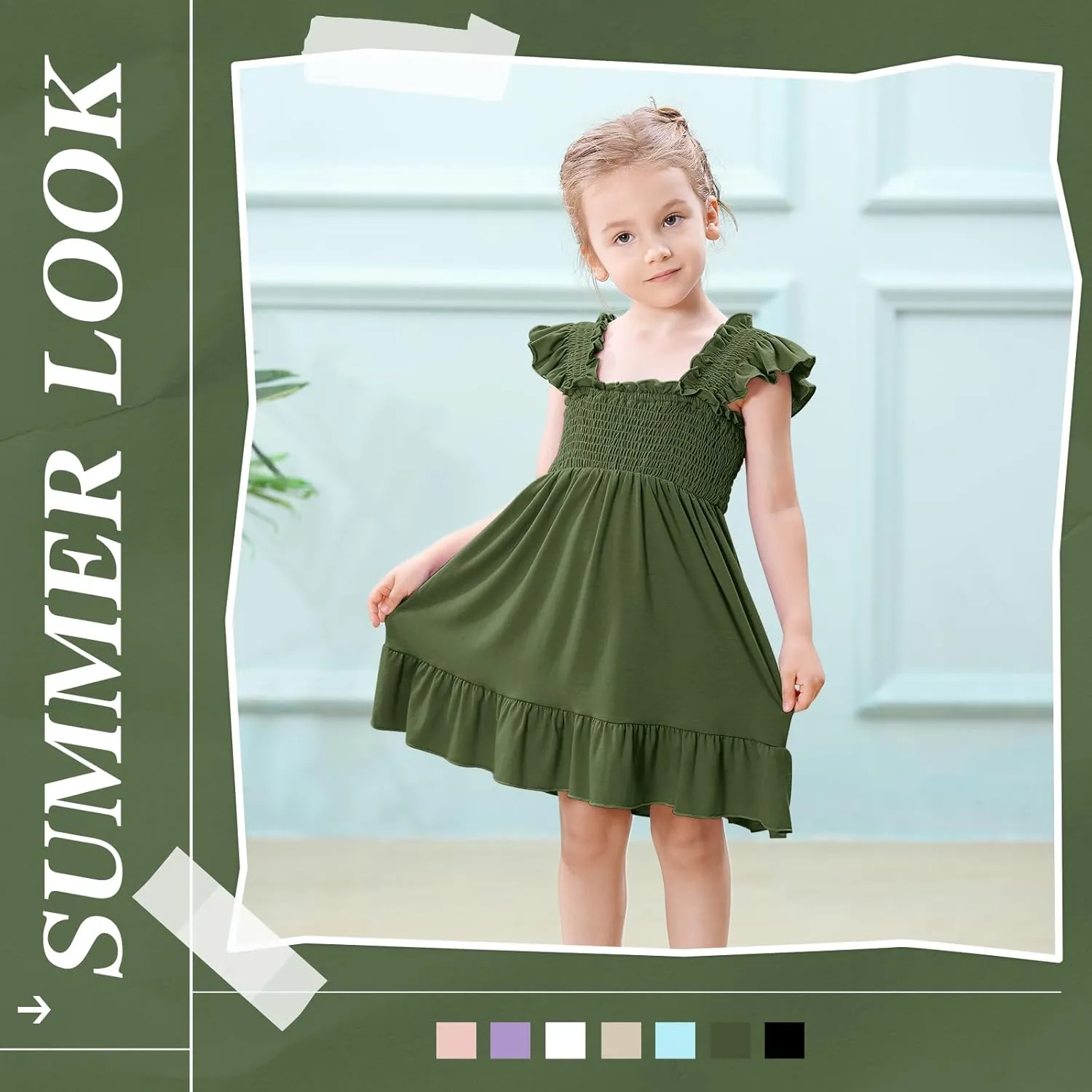 Toddler Girl Summer Dress Sleeveless Smocked Baby Dresses Square Neck Kids Tiered Boho Sundress Beach Casual Birthday