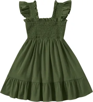 Toddler Girl Summer Dress Sleeveless Smocked Baby Dresses Square Neck Kids Tiered Boho Sundress Beach Casual Birthday