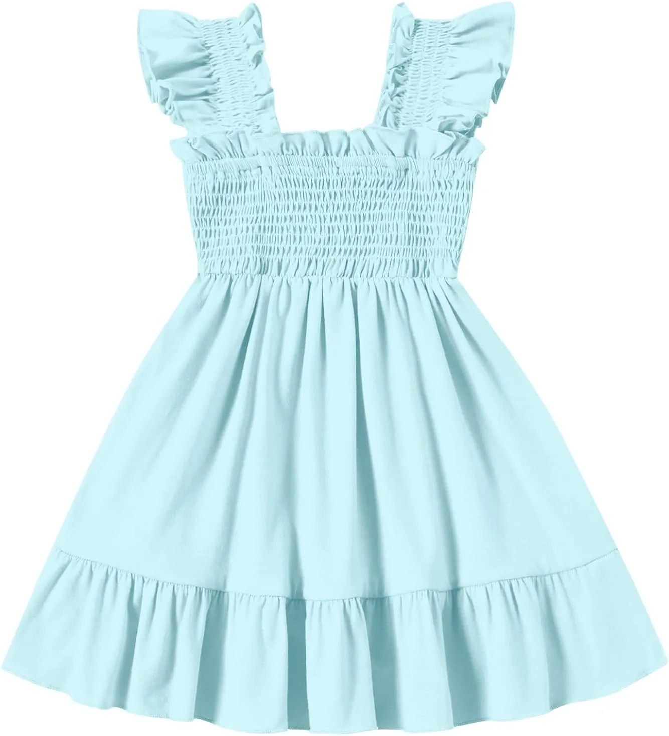 Toddler Girl Summer Dress Sleeveless Smocked Baby Dresses Square Neck Kids Tiered Boho Sundress Beach Casual Birthday