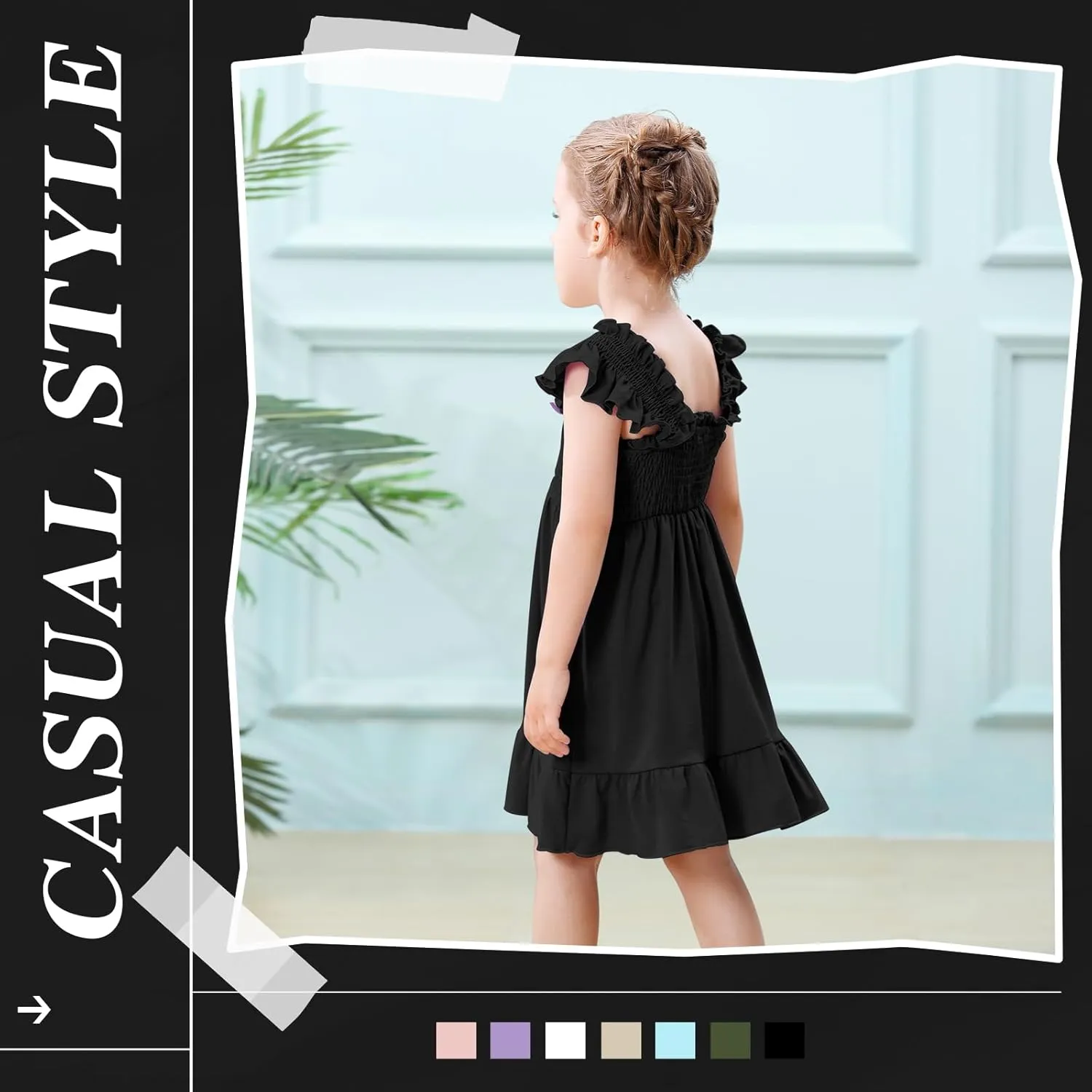 Toddler Girl Summer Dress Sleeveless Smocked Baby Dresses Square Neck Kids Tiered Boho Sundress Beach Casual Birthday