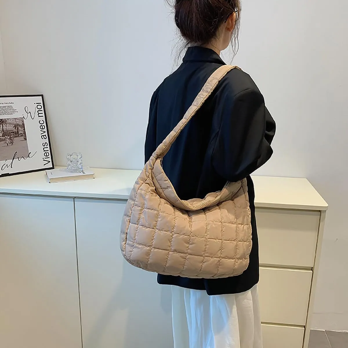 TRBSXRT Quilted Puffer Crossbody Bag and Purse for women - Cotton Padding Satchel Handbag Hobo Shoulder Bag