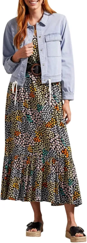 Tribal Women's Denim Crop Jacket W/Cord & Snap Closure