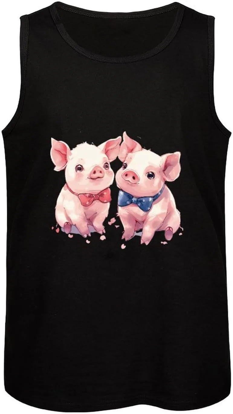 Two Cute Pigs Mens Tank Top Cotton Undershirt Crewneck Sleeveless Shirt for Summer