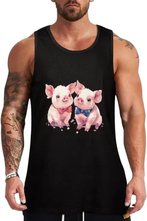 Two Cute Pigs Mens Tank Top Cotton Undershirt Crewneck Sleeveless Shirt for Summer