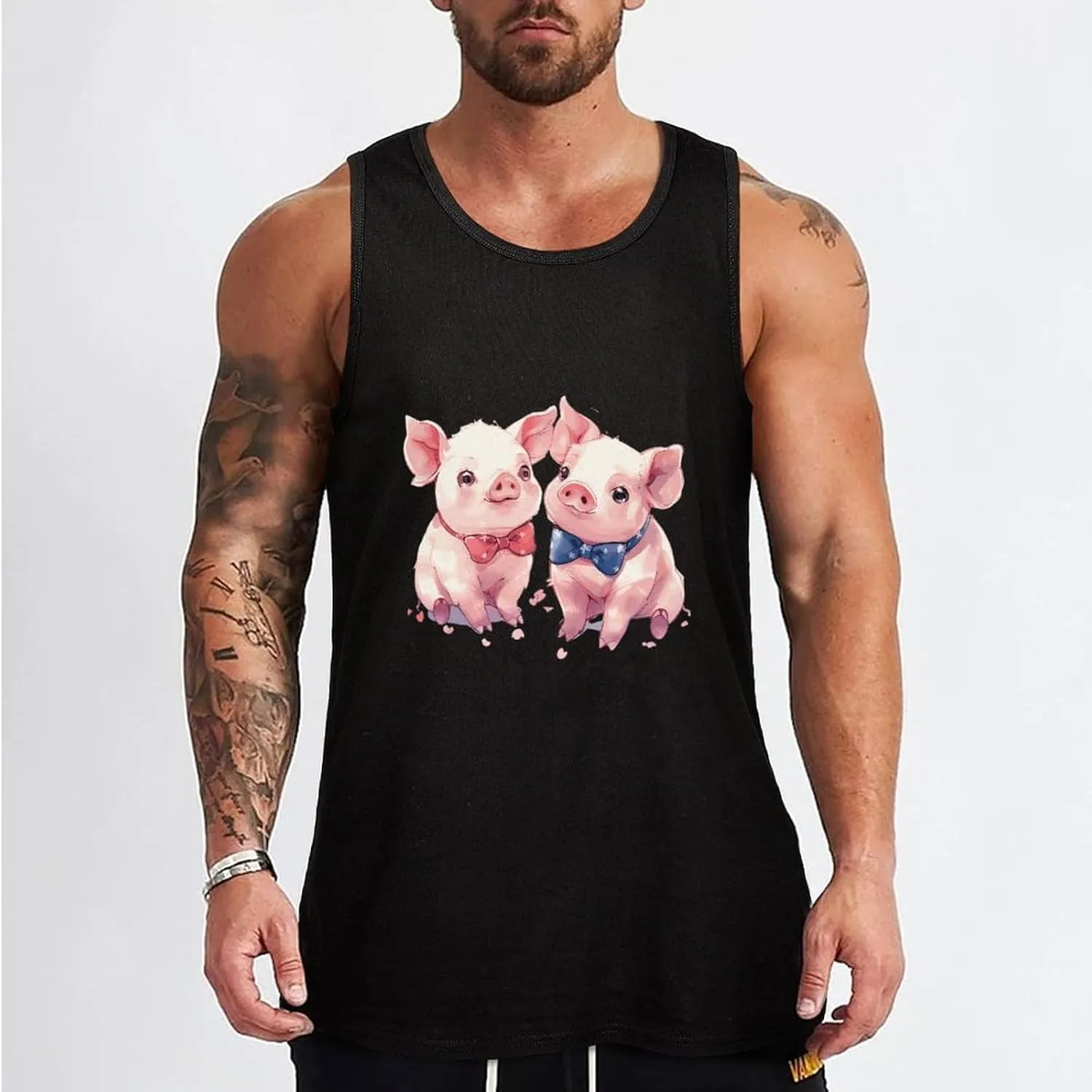 Two Cute Pigs Mens Tank Top Cotton Undershirt Crewneck Sleeveless Shirt for Summer