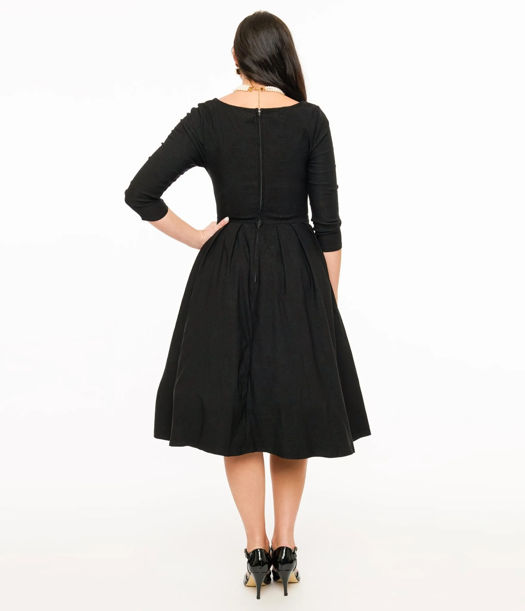 Unique Vintage 1950s Black Bengaline Front Twist Swing Dress