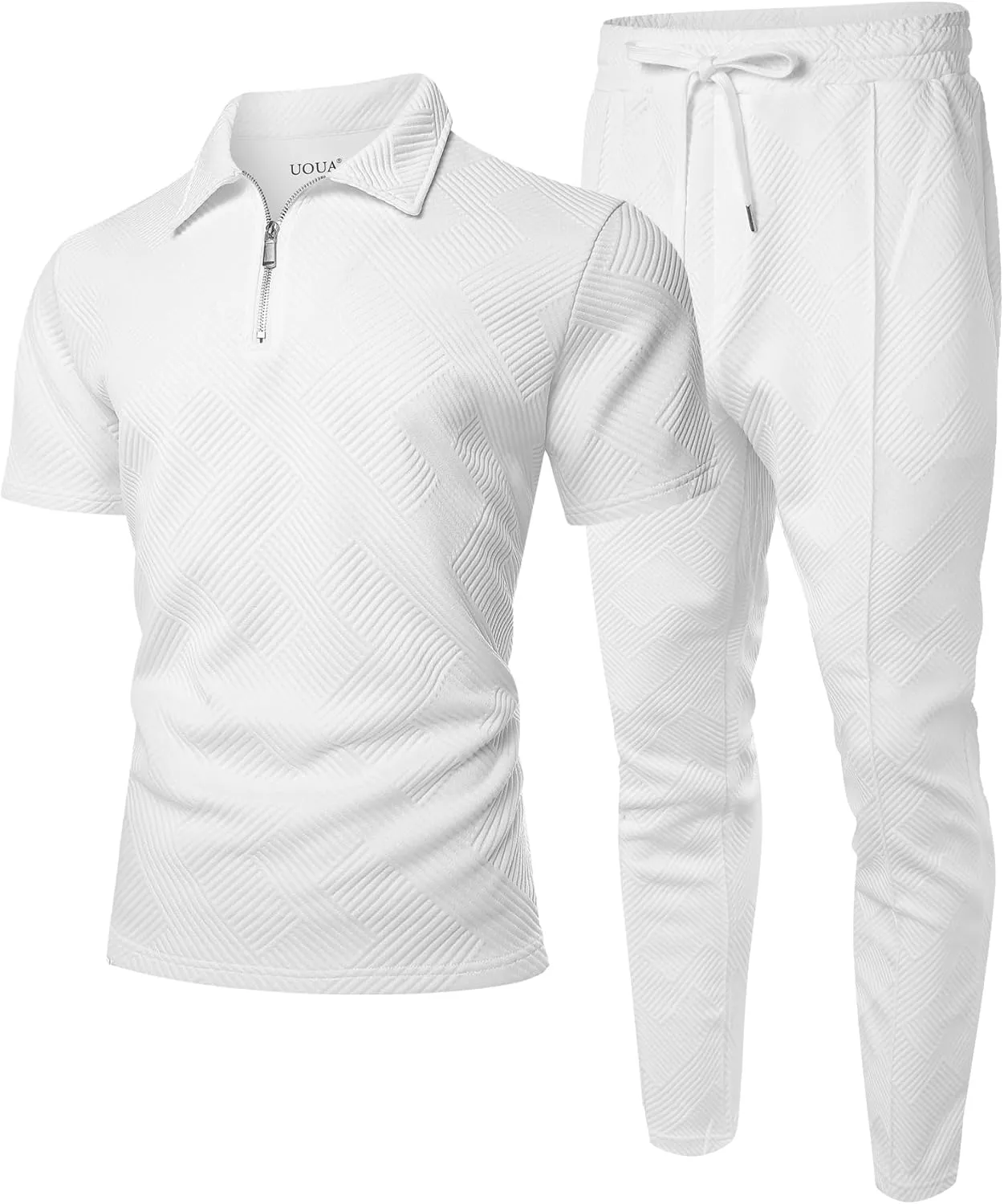 UOUA Mens Sweat Suits Set Tracksuit 2 Piece Outfits Short Sleeve Casual Sweatshirt & Loose Jogging Pants