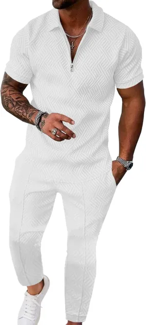 UOUA Mens Sweat Suits Set Tracksuit 2 Piece Outfits Short Sleeve Casual Sweatshirt & Loose Jogging Pants