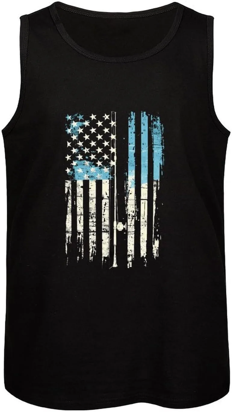 U.S Flag Fishing Vintage Fisherman Mens Tank Top Cotton Undershirt Crewneck Sleeveless Shirt for Summer