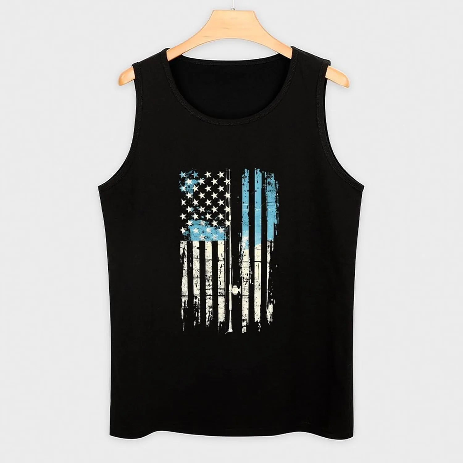 U.S Flag Fishing Vintage Fisherman Mens Tank Top Cotton Undershirt Crewneck Sleeveless Shirt for Summer