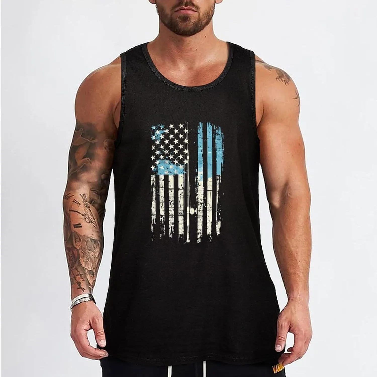 U.S Flag Fishing Vintage Fisherman Mens Tank Top Cotton Undershirt Crewneck Sleeveless Shirt for Summer