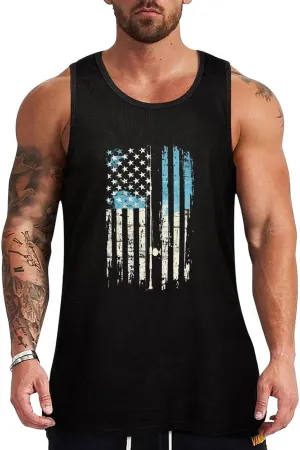U.S Flag Fishing Vintage Fisherman Mens Tank Top Cotton Undershirt Crewneck Sleeveless Shirt for Summer