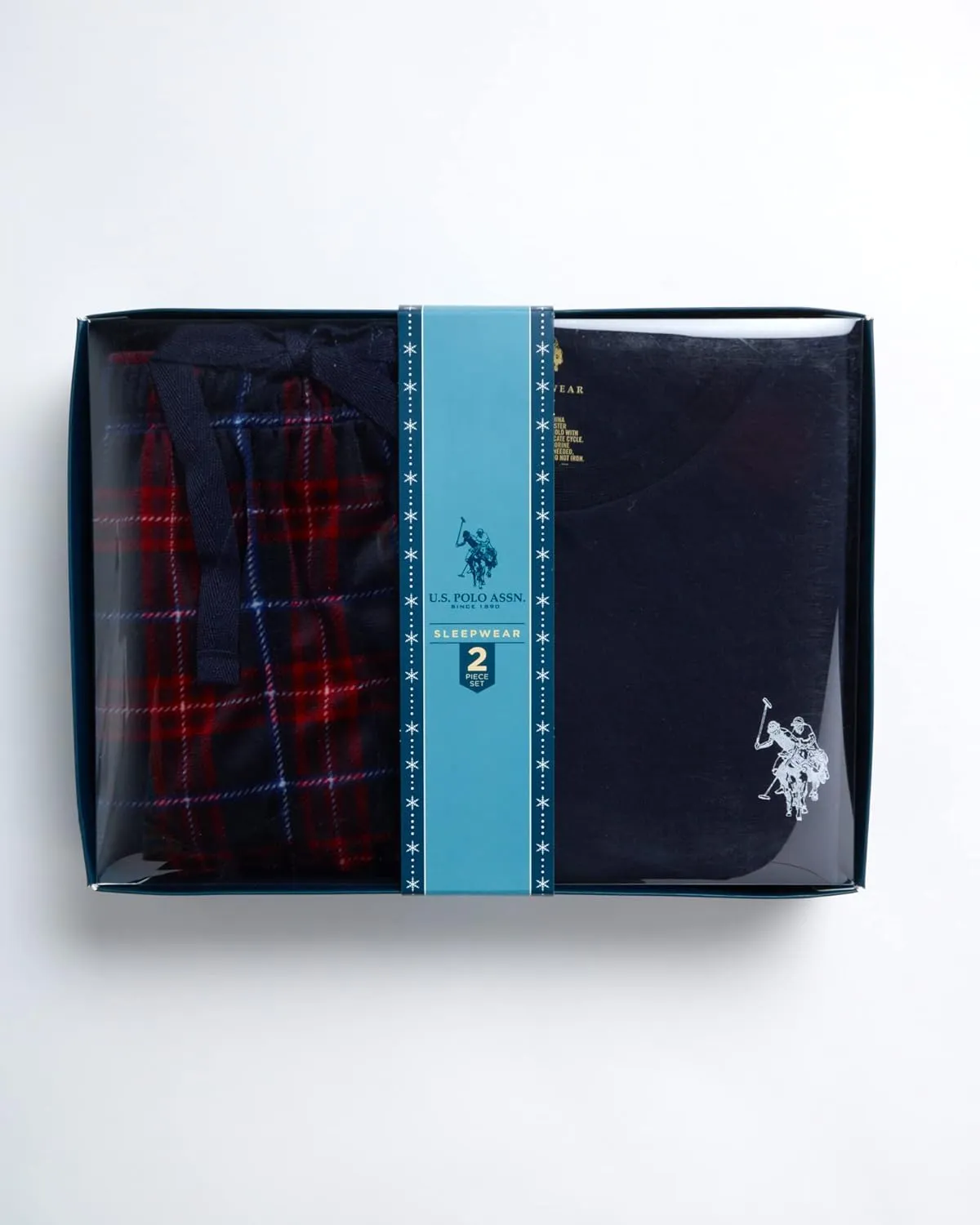 U.S. Polo Assn. Men's Pajama Set - 2 Piece Long Sleeve T-Shirt and Fleece Lounge Pants, Gift Box