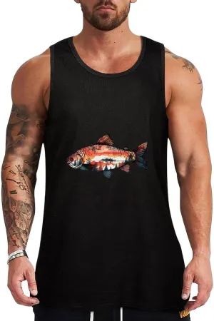 Widlife Forests Sunrise Fish Mens Tank Top Cotton Undershirt Crewneck Sleeveless Shirt for Summer