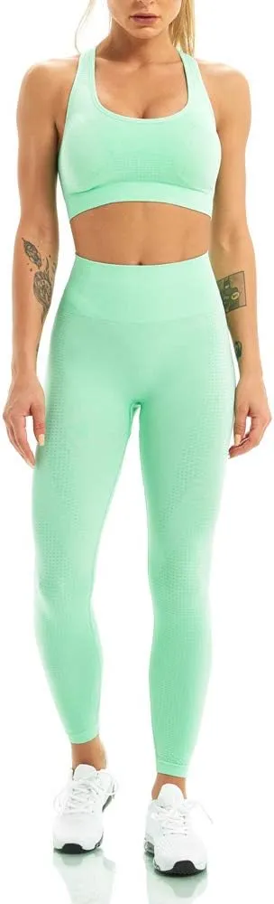 WodoWei Women 2 Piece Workout Outfits Sports Bra Seamless Leggings Yoga Gym Activewear Set