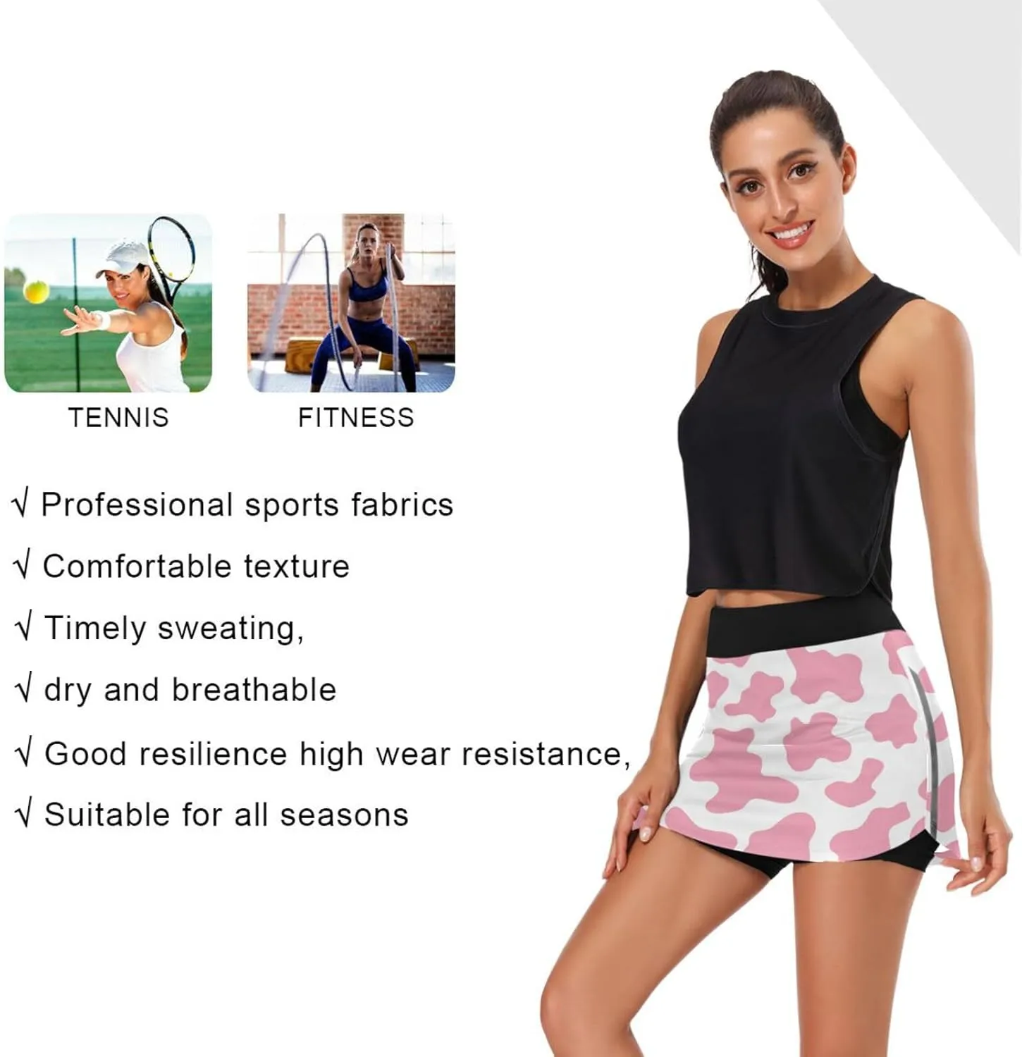 Woman Tennis Skirts Pink Cow Camo Camoflage Golf Athletic Activewear Skorts Workout Sports Skirts S