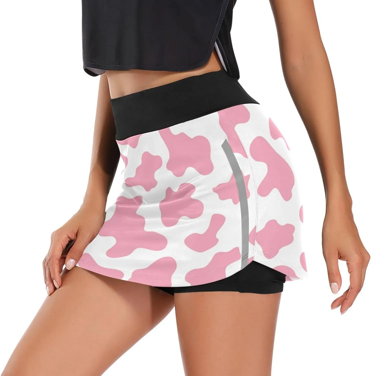 Woman Tennis Skirts Pink Cow Camo Camoflage Golf Athletic Activewear Skorts Workout Sports Skirts S