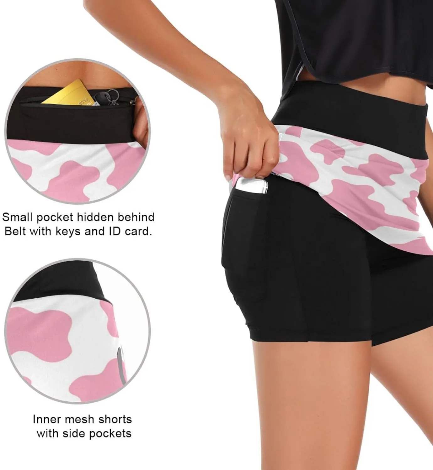 Woman Tennis Skirts Pink Cow Camo Camoflage Golf Athletic Activewear Skorts Workout Sports Skirts S