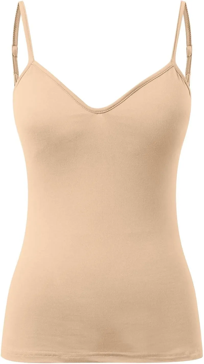 Women Cotton Camisole Shelf Bra Summer Sleeveless Cami Tank Tops Adjustable Spaghetti Strap Camisoles Built in Bra 3-Pack
