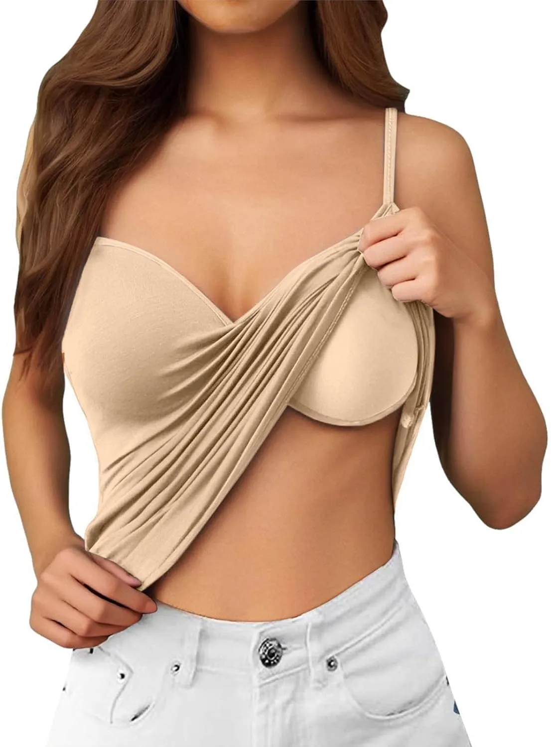 Women Cotton Camisole Shelf Bra Summer Sleeveless Cami Tank Tops Adjustable Spaghetti Strap Camisoles Built in Bra 3-Pack