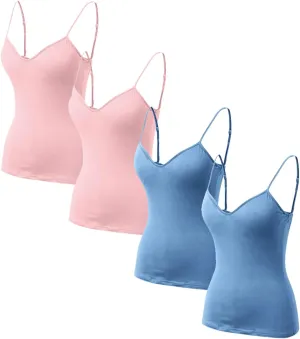 Women Cotton Camisole Shelf Bra Summer Sleeveless Cami Tank Tops Adjustable Spaghetti Strap Camisoles Built in Bra 3-Pack