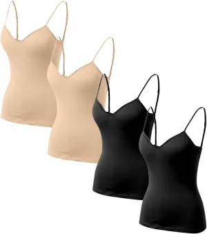 Women Cotton Camisole Shelf Bra Summer Sleeveless Cami Tank Tops Adjustable Spaghetti Strap Camisoles Built in Bra 3-Pack