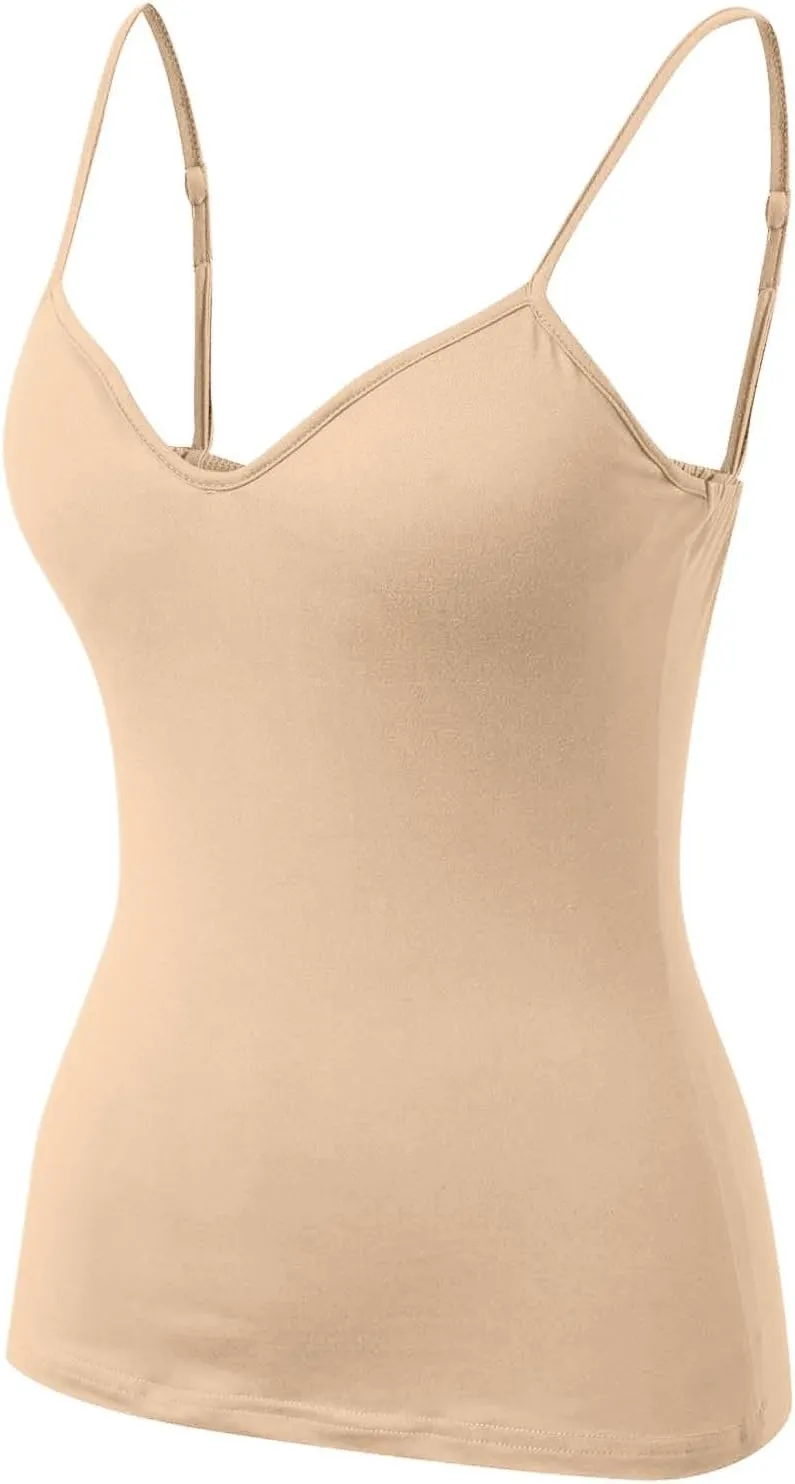 Women Cotton Camisole Shelf Bra Summer Sleeveless Cami Tank Tops Adjustable Spaghetti Strap Camisoles Built in Bra 3-Pack