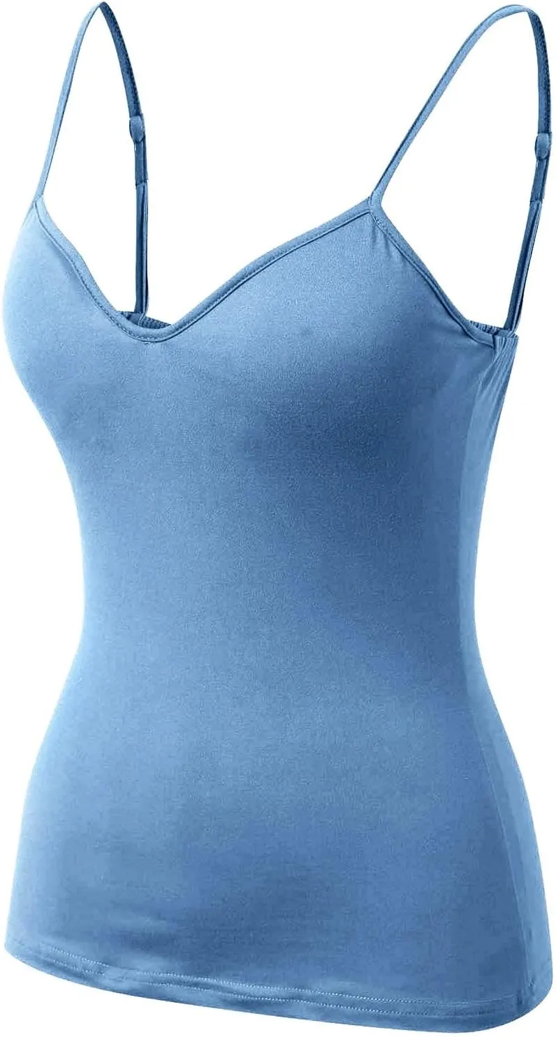 Women Cotton Camisole Shelf Bra Summer Sleeveless Cami Tank Tops Adjustable Spaghetti Strap Camisoles Built in Bra 3-Pack