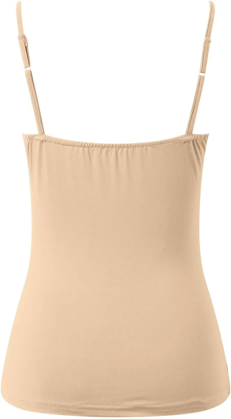 Women Cotton Camisole Shelf Bra Summer Sleeveless Cami Tank Tops Adjustable Spaghetti Strap Camisoles Built in Bra 3-Pack