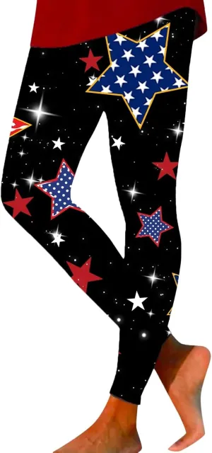 Women High Waist American Flag Leggings Seamless US Flag Patriotic Tights Slim Fit Running Sports Yoga Pants