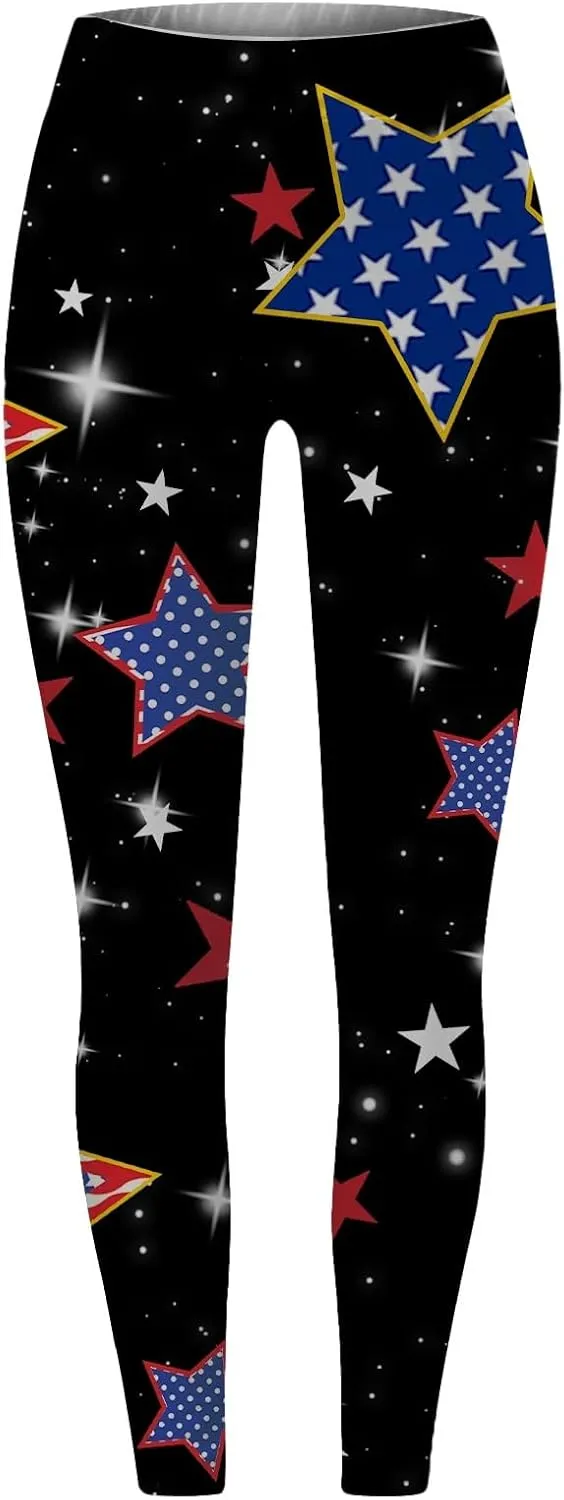 Women High Waist American Flag Leggings Seamless US Flag Patriotic Tights Slim Fit Running Sports Yoga Pants