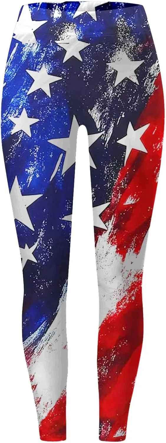 Women High Waist American Flag Leggings Seamless US Flag Patriotic Tights Slim Fit Running Sports Yoga Pants