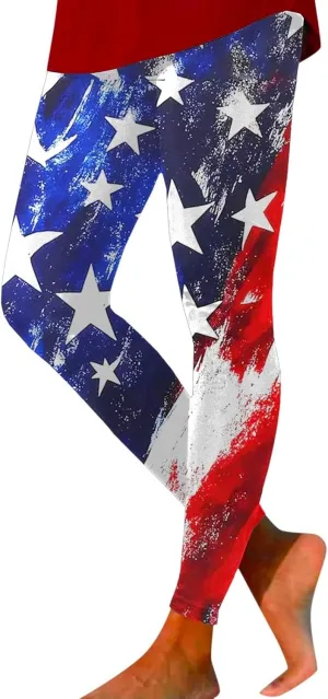 Women High Waist American Flag Leggings Seamless US Flag Patriotic Tights Slim Fit Running Sports Yoga Pants