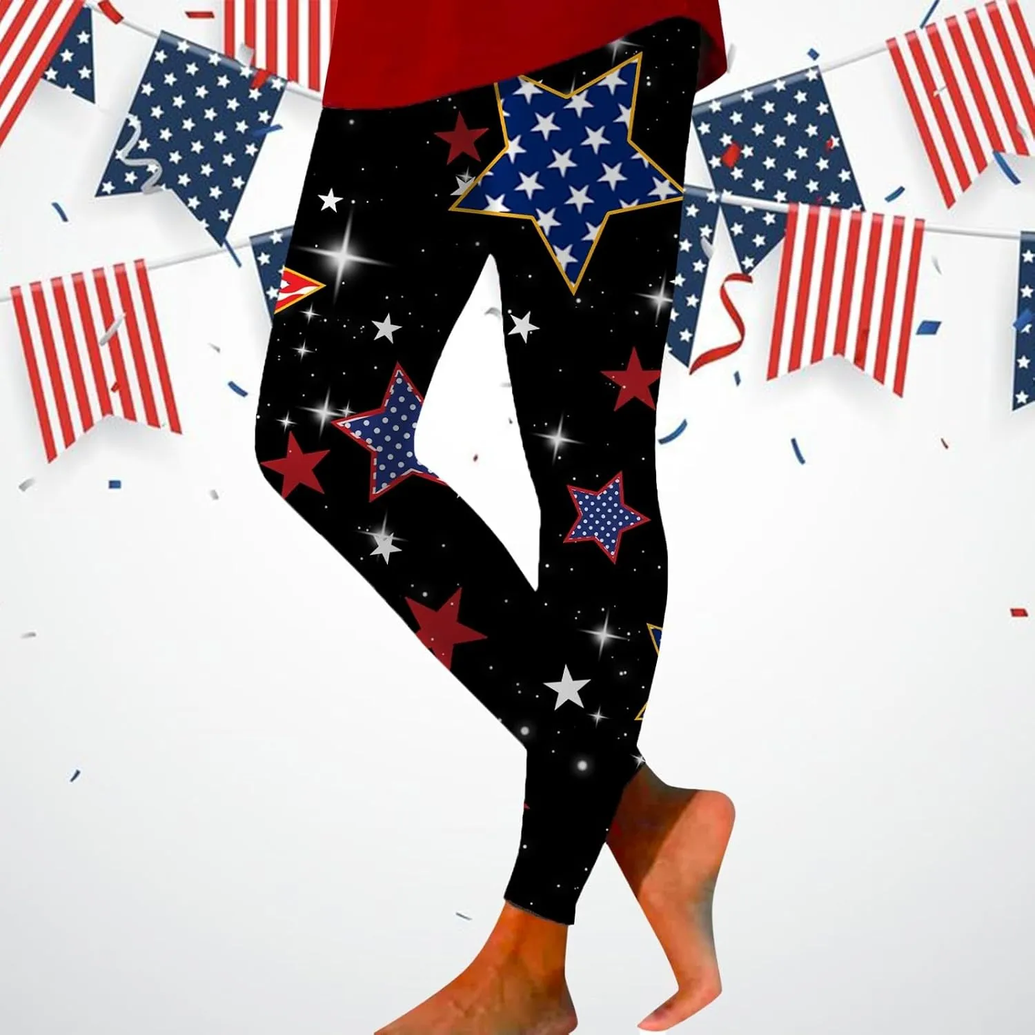 Women High Waist American Flag Leggings Seamless US Flag Patriotic Tights Slim Fit Running Sports Yoga Pants