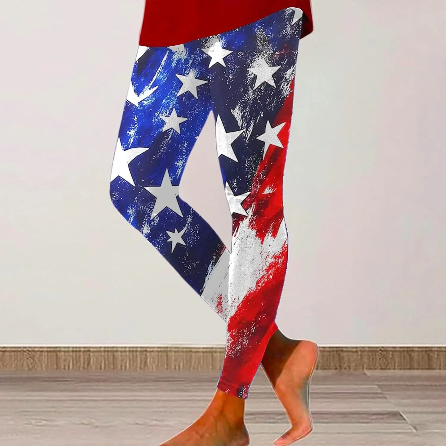 Women High Waist American Flag Leggings Seamless US Flag Patriotic Tights Slim Fit Running Sports Yoga Pants