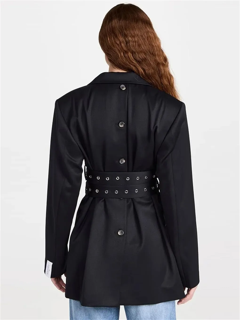 Women Patchwork Belts Blazers for Women Notched Collar Long Sleeve Hit Color Casual Temperament Blazer Female