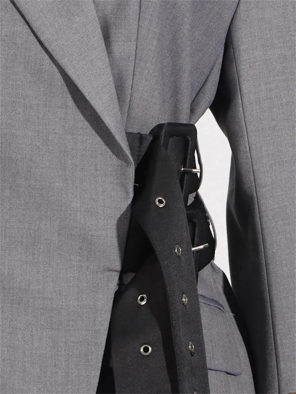 Women Patchwork Belts Blazers for Women Notched Collar Long Sleeve Hit Color Casual Temperament Blazer Female