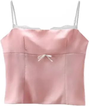 Women Solid Color Lace Short Camisole Sleeveless Backless Tank Tops Off Shoulder Evening Party Vest