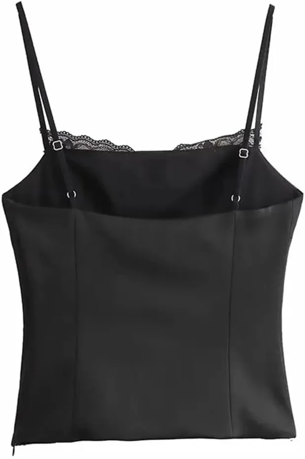 Women Solid Color Lace Short Camisole Sleeveless Backless Tank Tops Off Shoulder Evening Party Vest