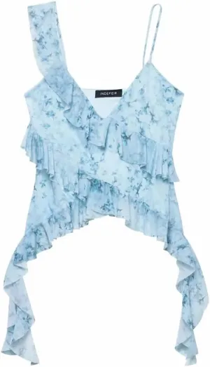 Women Summer Sleeveless Stacked Printing Tank Top Casual Backless Sexy Short Camisole