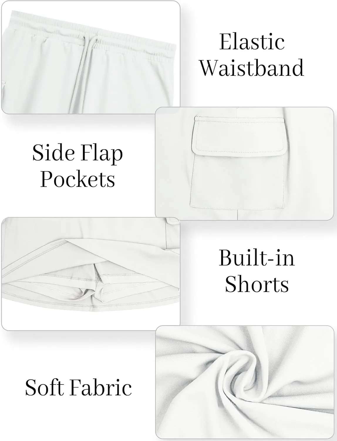 Women Tennis Skirt with Built-in Shorts Drawstring Elastic Waist Badminton Skirt Side Pockets Activewear Mini Skort