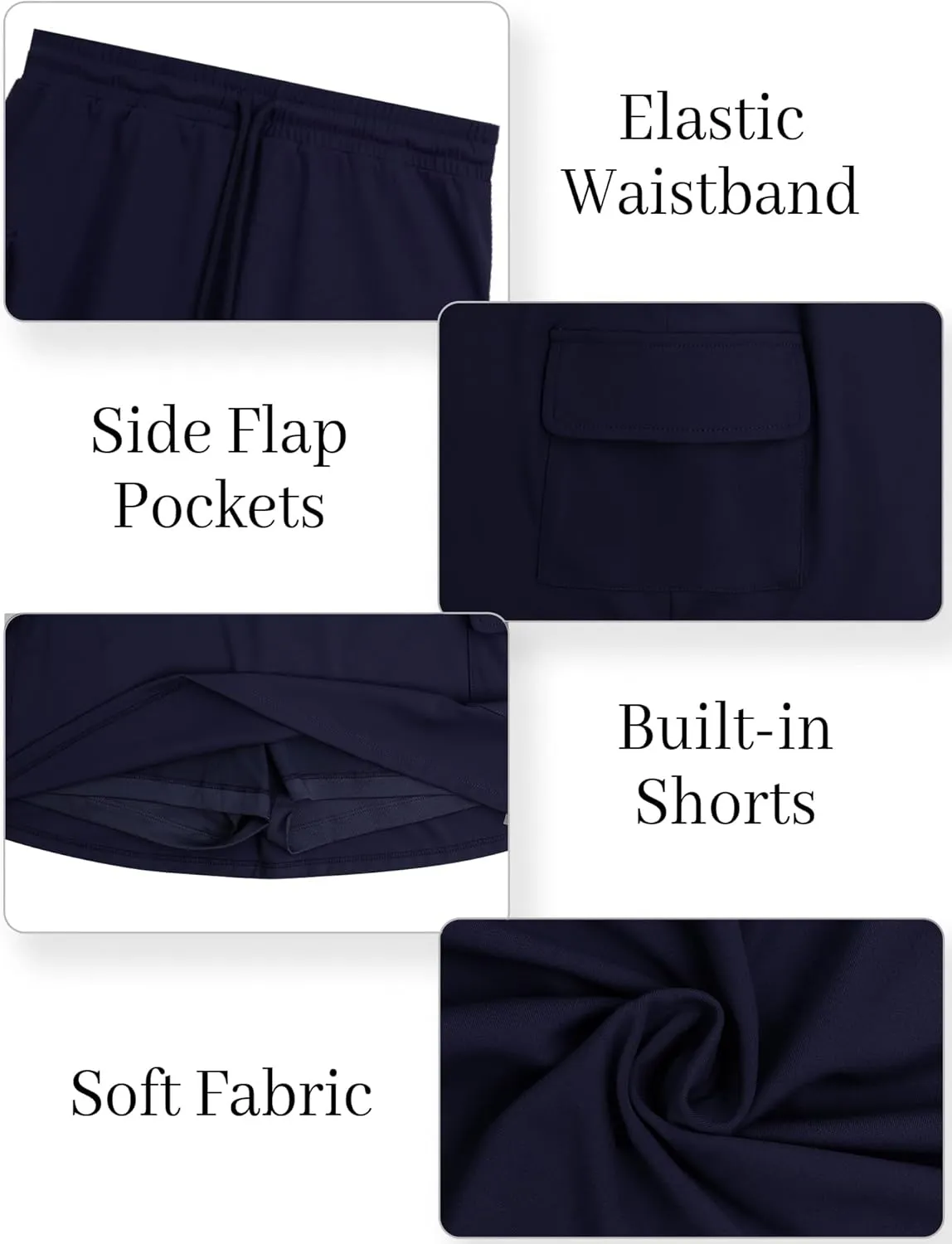 Women Tennis Skirt with Built-in Shorts Drawstring Elastic Waist Badminton Skirt Side Pockets Activewear Mini Skort