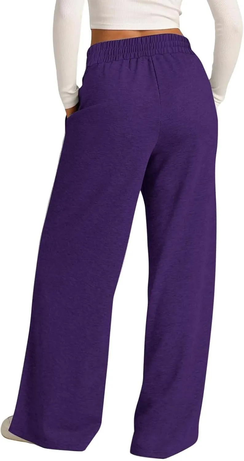 Women Wide Leg Sweatpant High Waisted Cotton Baggy Casual Drawstring Waist Yoga Joggers Pants with Pockets